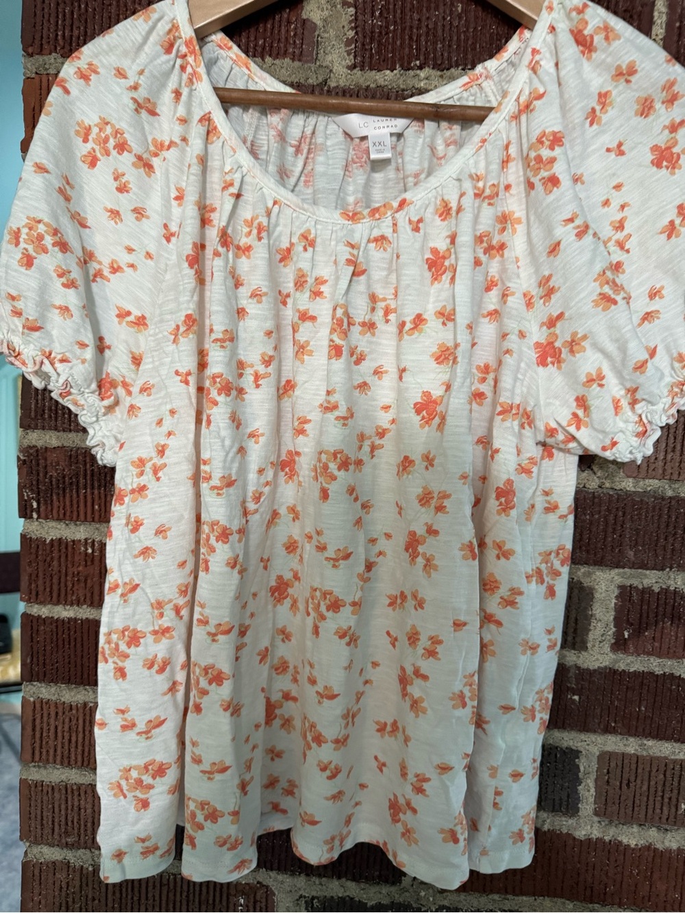 LC Lauren Conrad Cream Blouse with Peach Floral Print